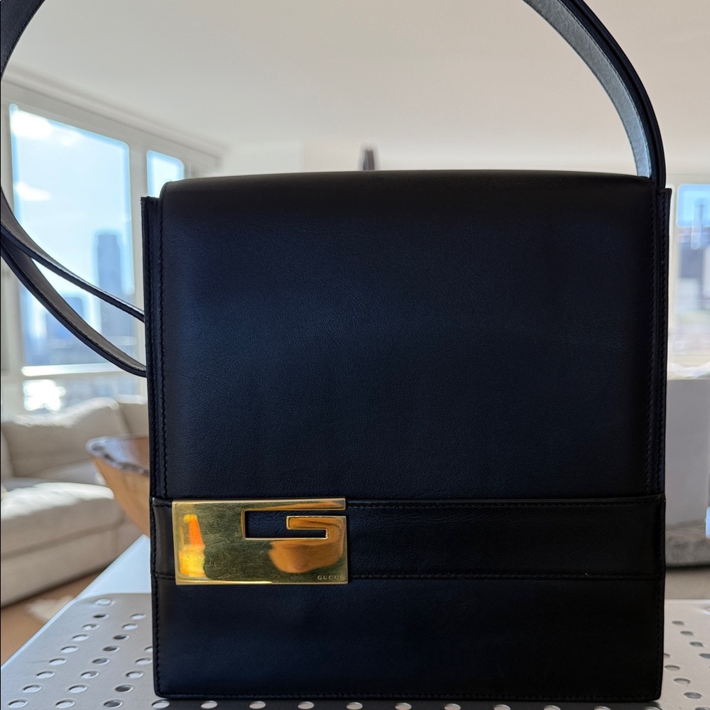 Gucci Tom Ford Square G Blk Leather Shoulder Bag